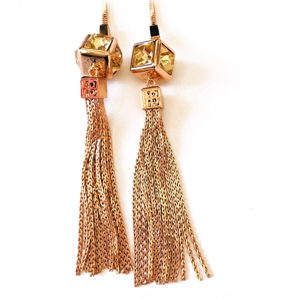 NEW Rose Gold Gem Lariat Tassel Necklace